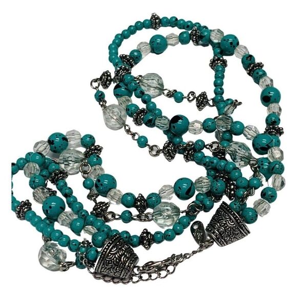 Vintage Premier Designs Faux Blue Turquoise Glass Bead Silver Tone Necklace 20” - Picture 5 of 7